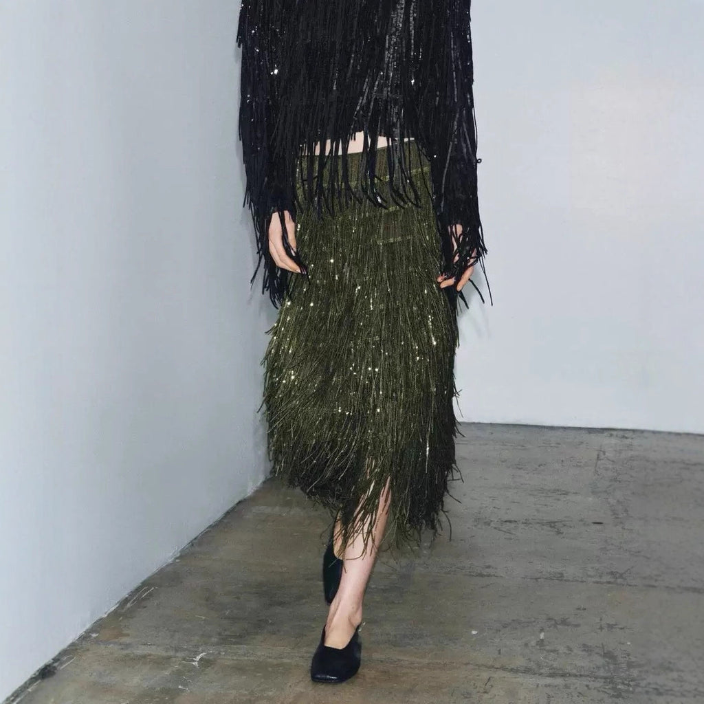 Sequin Tassels Party Skirt Autumn Winter
