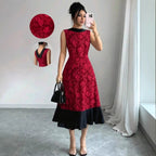 Women's Elegant Color Block Embroidered Dress