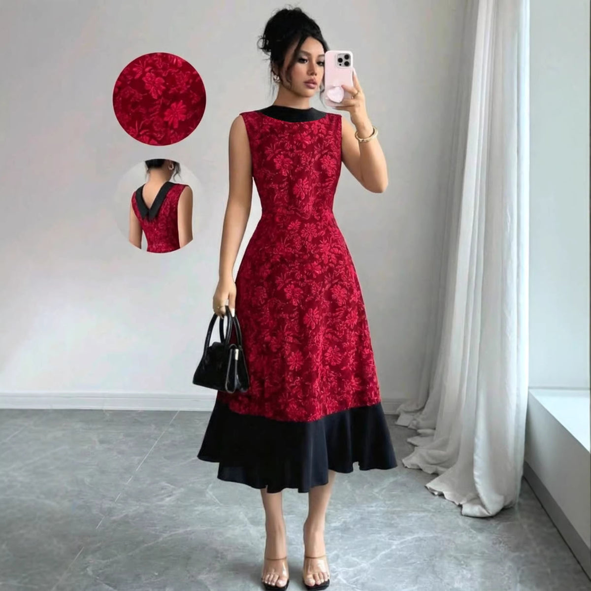 Women's Elegant Color Block Embroidered Dress