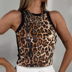 Women's Leopard-Print Sequin Sleeveless Vest Top