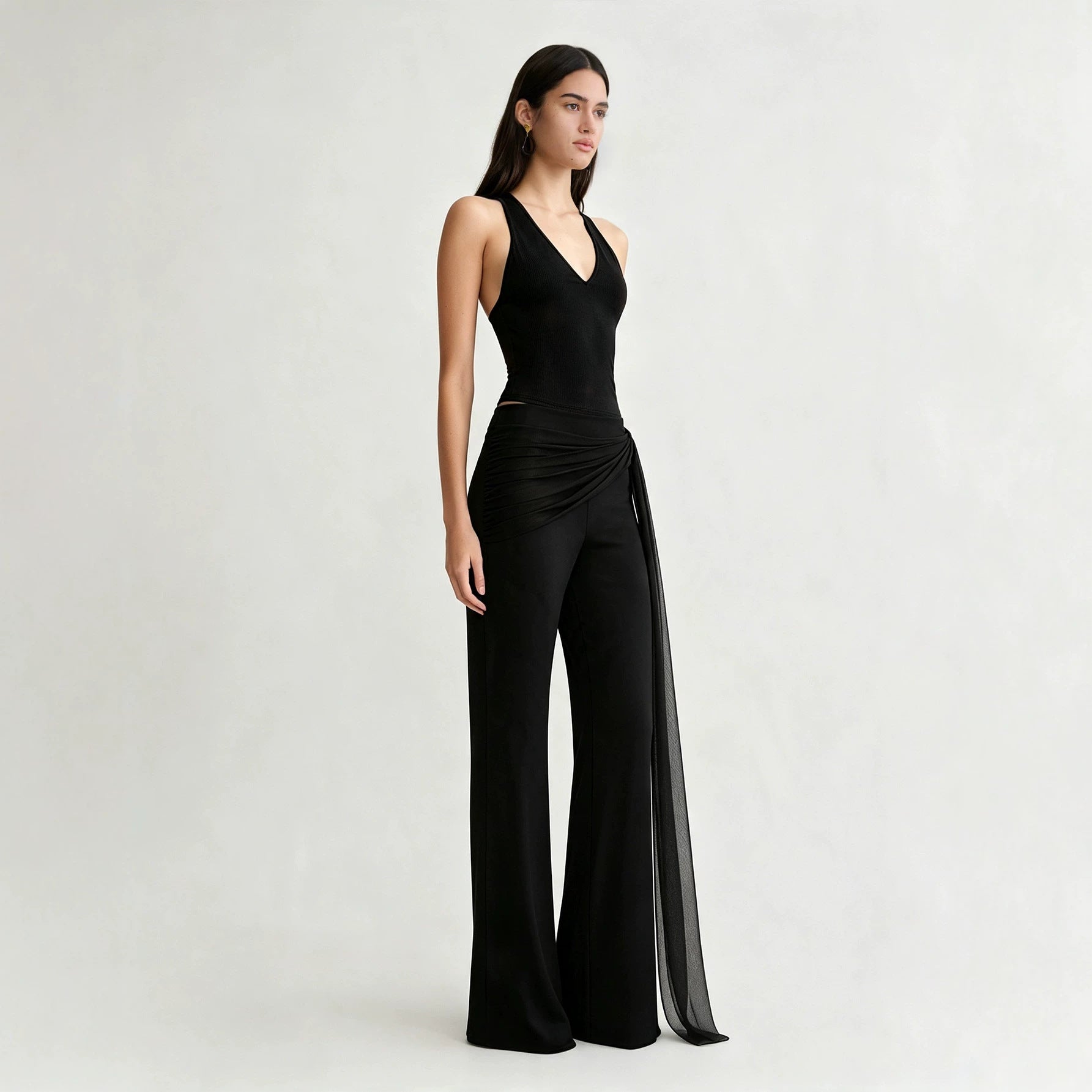 Women Clothing Autumn Black Ribbon Bootcut Trousers Women Slimming Casual All Matching Bell Bottom Pants