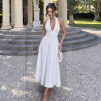 Women's Deep V Lace-Up Halter Dress