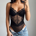Eyelash Lace V Neck Slim Jumpsuit