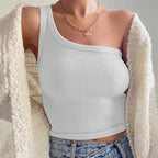 Women's Short Slim-Fit Ribbed Top Summer Women Clothing Trendy One-Shoulder Sleeveless Camisole