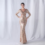 Women's Floral Cutting Magic Color Sequin Wedding Long Sleeve Dress