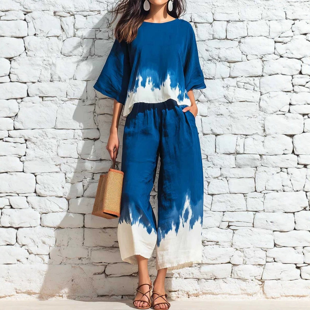 Casual Ladies Printing Tie Dye Straight Leg Pants Set for Women