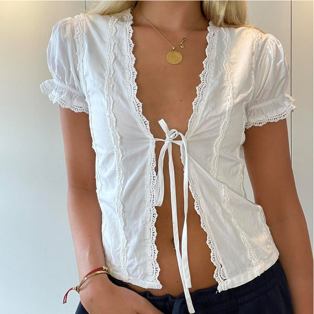 Lace-Up Cropped Cardigan Top