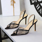 Women's Rhinestone Lace Mesh Heels
