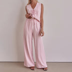 Sleeveless Vest Lace up Top Loose Trousers