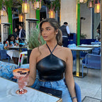 Women's Autumn Faux Leather Tight Elastic Strap Tube Top Wrapped Chest Leather Top
