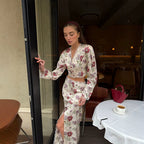 Floral V-Neck Top & Skirt Set