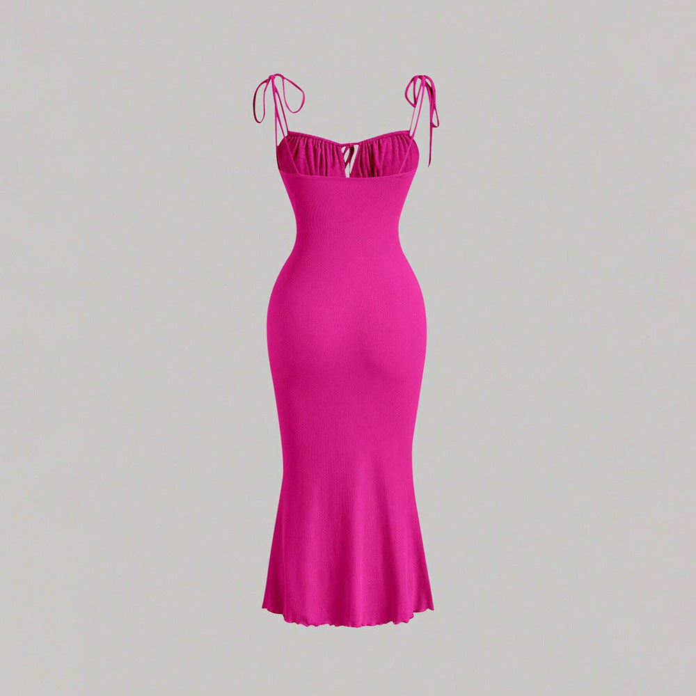 Women’s Knitted Lace-Up Drawstring Slim Dress