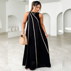 Solid Color Patchwork Stripes Simple Sleeveless Loose Dress