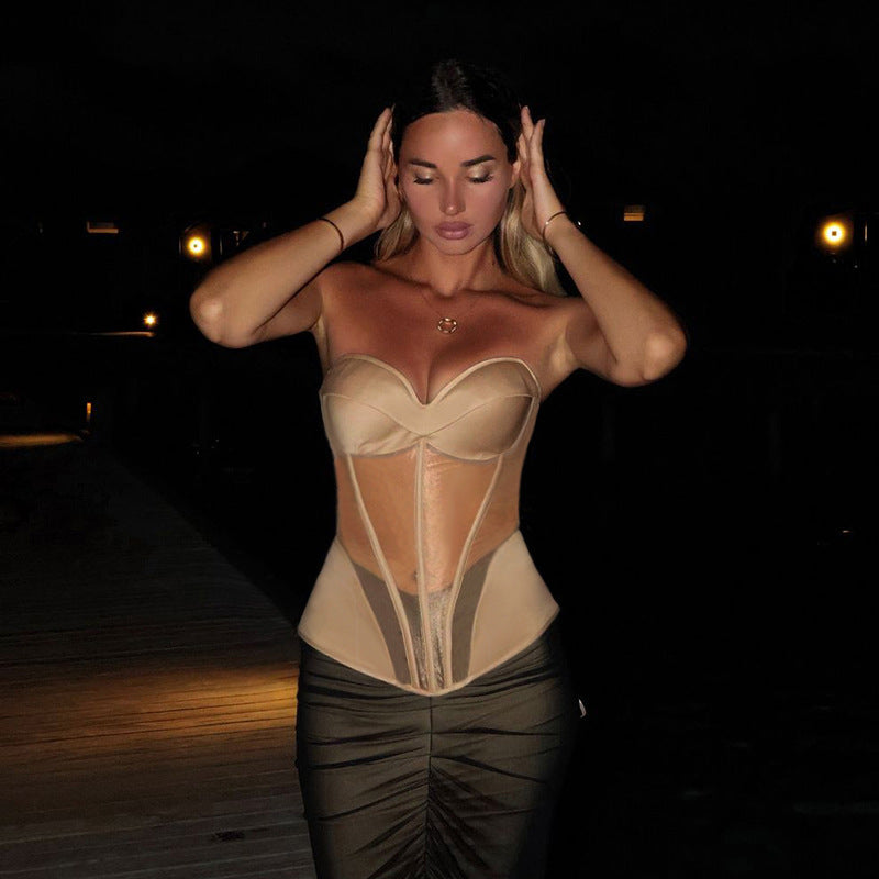 's Tube Top Chest Pad Waist Top See Through Wild Vest Top