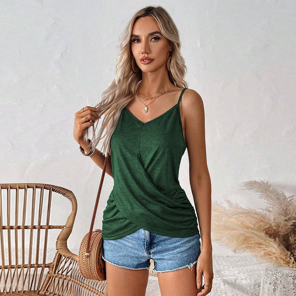 Women’s Green Pleated V Neck Camisole