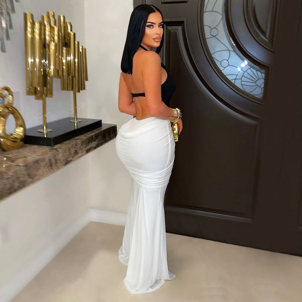 Women Wear V Neck Arm Covering Split Backless Dress