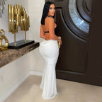 Women Wear V Neck Arm Covering Split Backless Dress