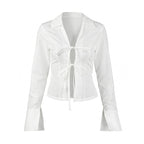 Sexy White Shirt Women Lace up Waist Controlled Long