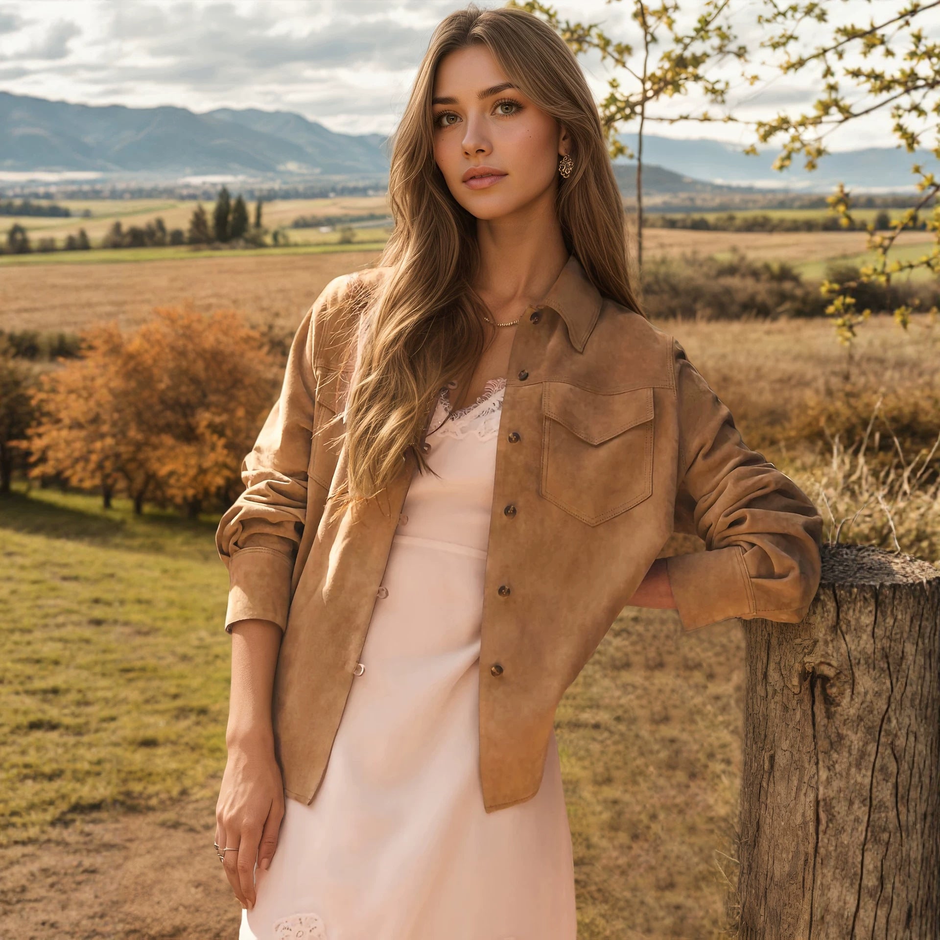 Early Autumn Collared Multi Pocket Design Loose Jacket
