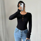 Women’s Black Bow Cutout Crew Neck Top