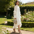 Women's Spring High Neck Ruffled Maxi Bell Sleeve Dress