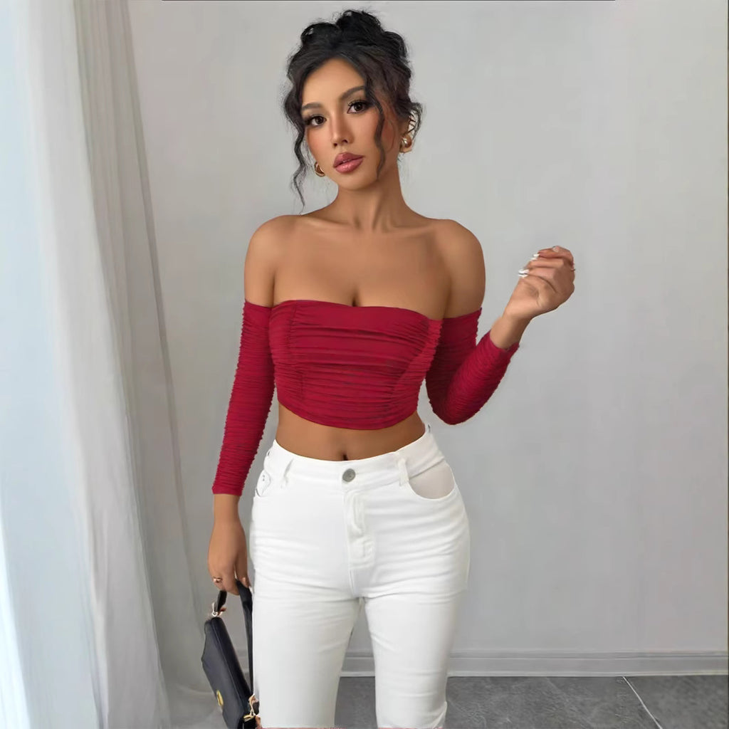 Women's Off-Shoulder Ruched Detachable Sleeve Top