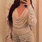 Retro Swing Collar Backless Long Sleeve Top