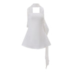 Autumn French Wind Ribbon Strapless Solid Color Dress For