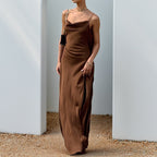 Women's Satin V-Neck Backless Split Maxi Dress