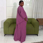 Plaid Polo Shirt and Wide-Leg Trousers Set