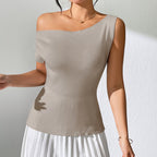 Women’s White Asymmetric One Shoulder Knit Tank Top