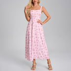 Women's Printed Square-Neck Lace-Up Vacation Dress