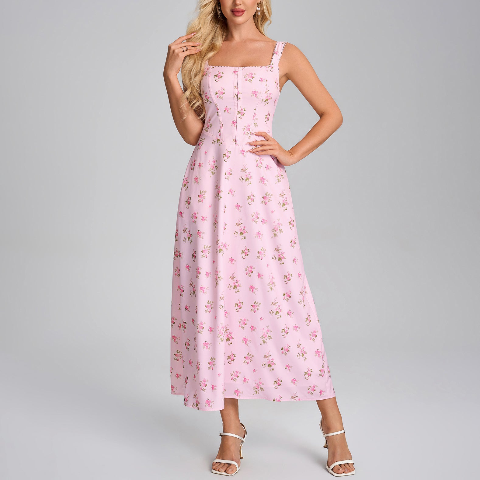 Women's Printed Square-Neck Lace-Up Vacation Dress