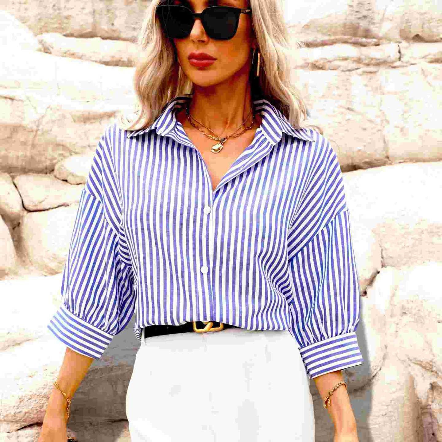 Clothing Project Cooperation Elegant Striped Middle Sleeve