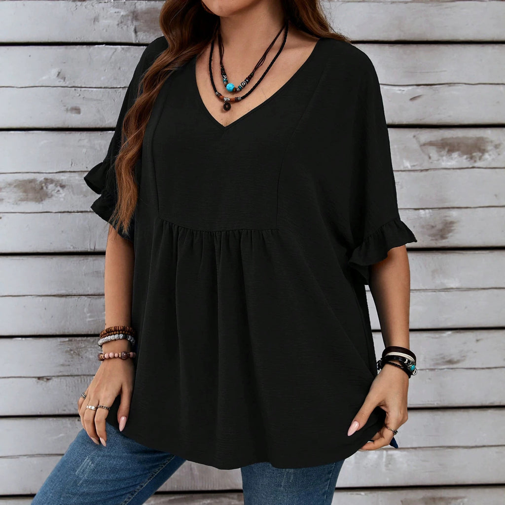 Women's Plus Size V-Neck Ruffle Top
