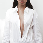 Spring Summer White Office Pleated A Line Dress Collared Long