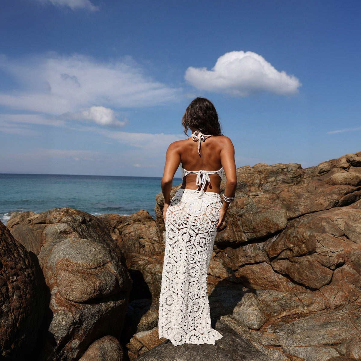 Solid Color Slim Hollow Out Cutout Beach Cover Up Bikini Swimsuit Beach Dress Women
