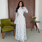 Women's Printed Lace-Up Waist Maxi Dress