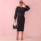 Autumn Winter Twist Stitch Sweater Skirt Sets