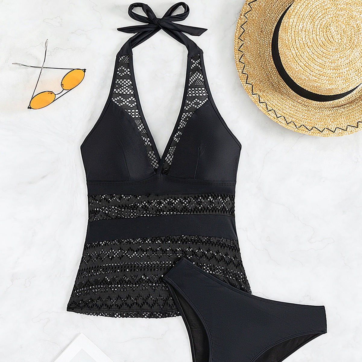 Lace Stitching Tankini Swimwear