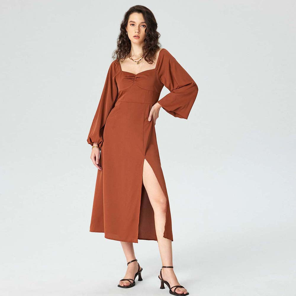 Women’s Square-Neck Slit Midi Dress