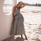 Women's Striped Printed Pocket Sling Dress