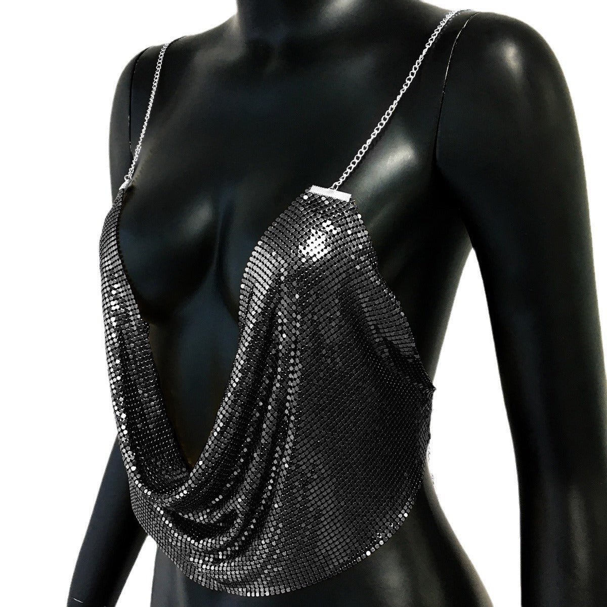 's Metal Sequ Suspenders Aluminum Mesh Chain Top