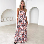 Print Wrapped Chest A-Line Holiday Maxi Dress