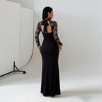 Women's Lace Half-Turtleneck Slim-Fit Maxi Dress