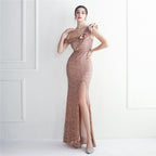 Women's Imitation Handmade Sequin Dinner Slim Fit Fishtail Wedding Gala Cocktail Dress