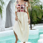 Blouse Women Clothing Color Random Crochet Stitching Slubbed Fabric Ruffled Maxi Dress Beach Dress