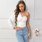 Women's Unique T Shirt Irregular Asymmetric Niche Unilateral Long