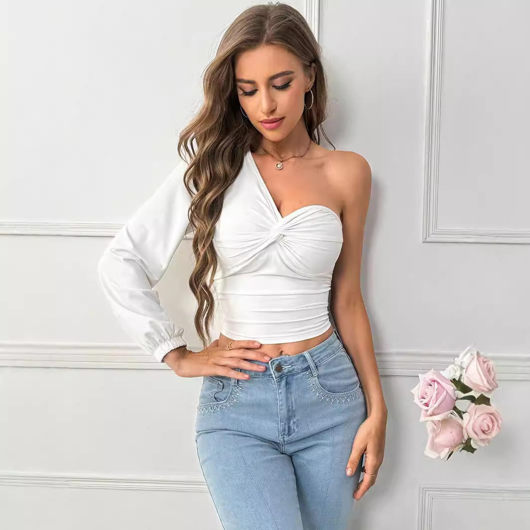 Women's Unique T Shirt Irregular Asymmetric Niche Unilateral Long