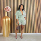 Spring Summer Casual Striped Button Collared Two-Piece Set